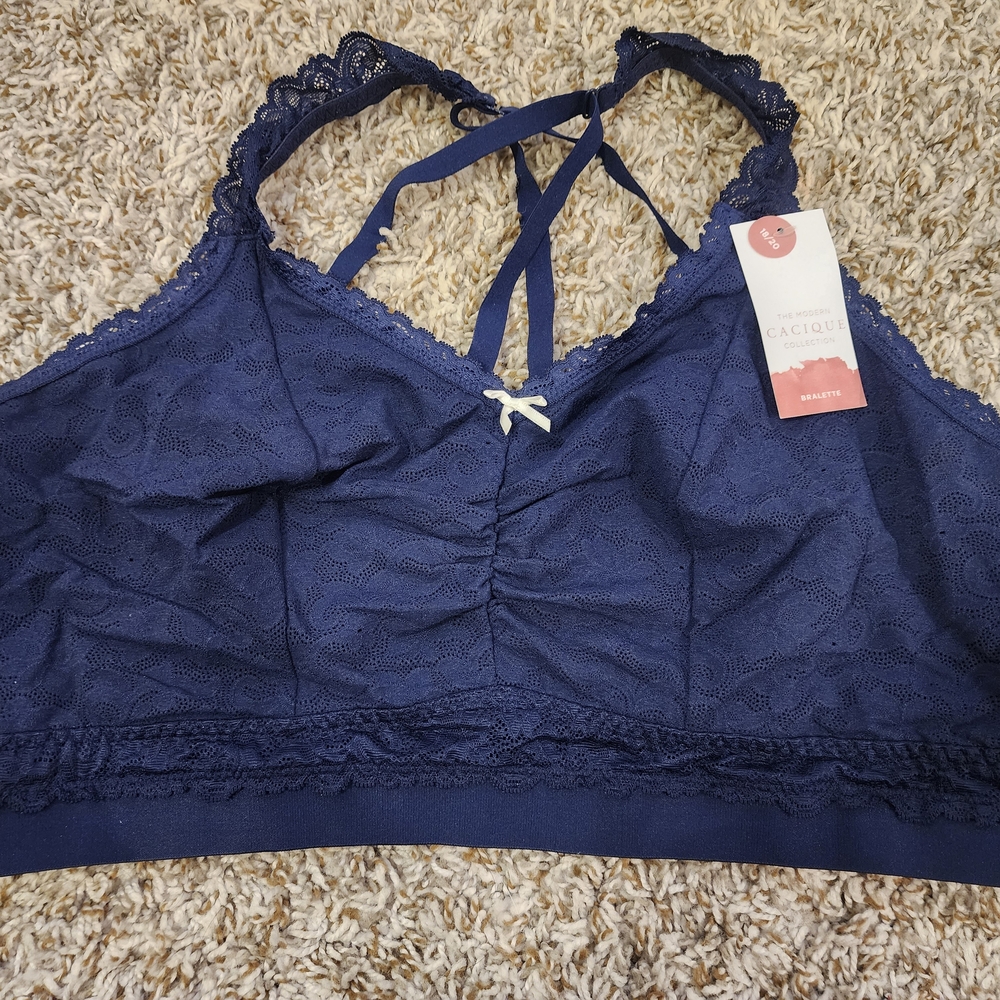 Cacique Navy Lace Bralette with Crisscross Back
